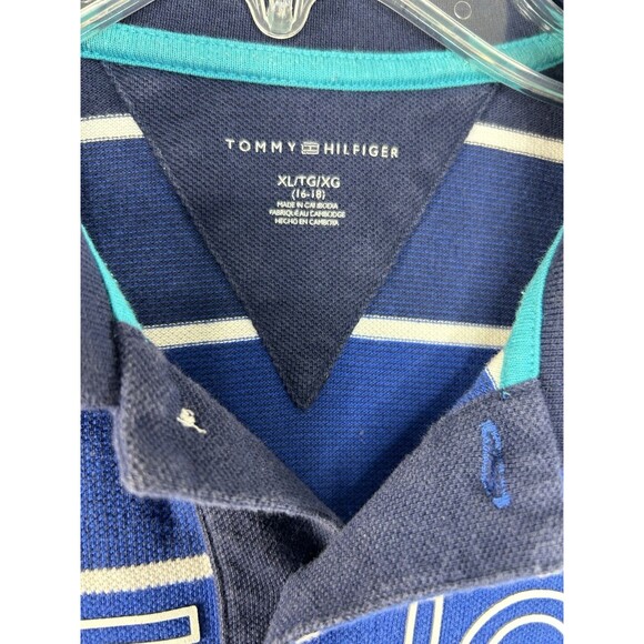 TOMMY HILFIGER Shirt Youth Extra Large Polo Striped Ombre Short Sleeve Cotton - Picture 8 of 8